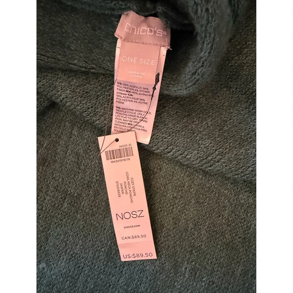 Chico's Teal Knit Fringe‎ Poncho NWT Sz-One Size.  WNTR